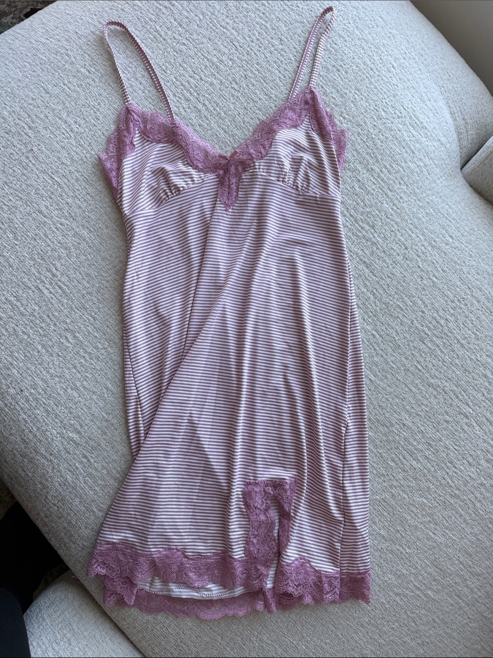 Laura Ashley Mauve Stripe Lace-Trim Chemise